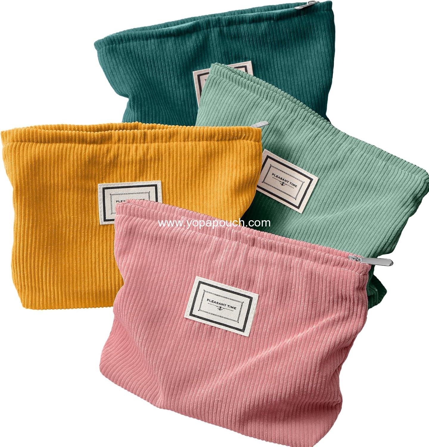 Sanwuta 4 Pack Velvet Makeup Bag Cosmetic Bag for Women Large Capacity Corduroy Pouch Zipper Canvas Travel Toiletry Purse Make up Organizer Case Accessories(Retro Color,Plaid)