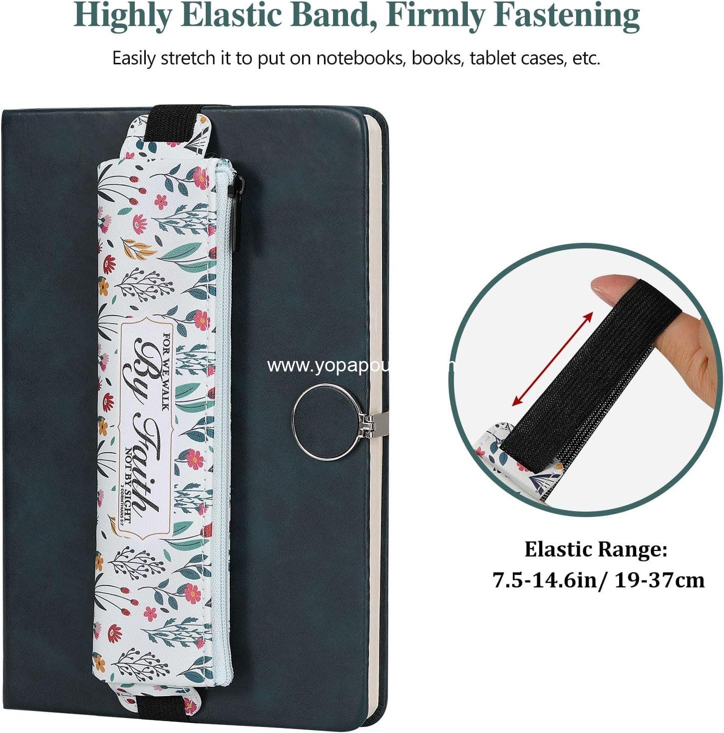 Wholesale Elastic Pen Holder for Notebook, 4 Pieces PU Leather Pencil Case with Adjustable Band, Zipper Bag for Planners and Journals, Supplier