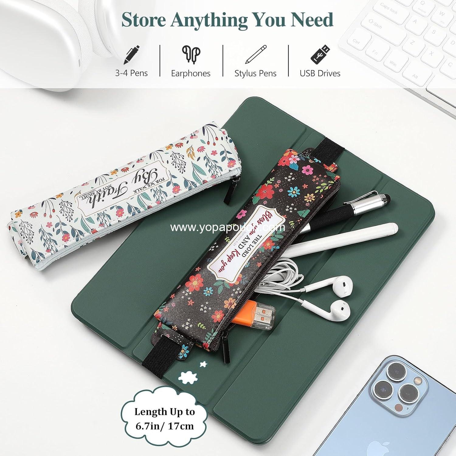 Wholesale Elastic Pen Holder for Notebook, 4 Pieces PU Leather Pencil Case with Adjustable Band, Zipper Bag for Planners and Journals, Supplier