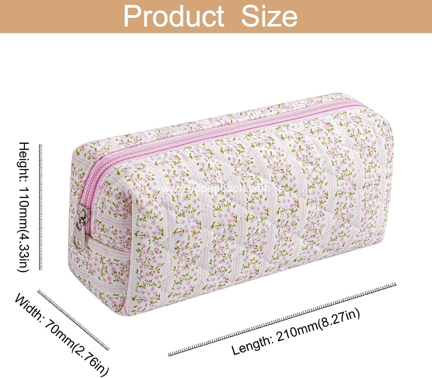 Wholesale Cute Floral Makeup Brush Bag, Travel Quilted Zipper Cosmetic Pouch, Floral Toiletry Organizer Case, Kawaii Makeup Travel Cloth Pouch (Pink Floral) Supplier