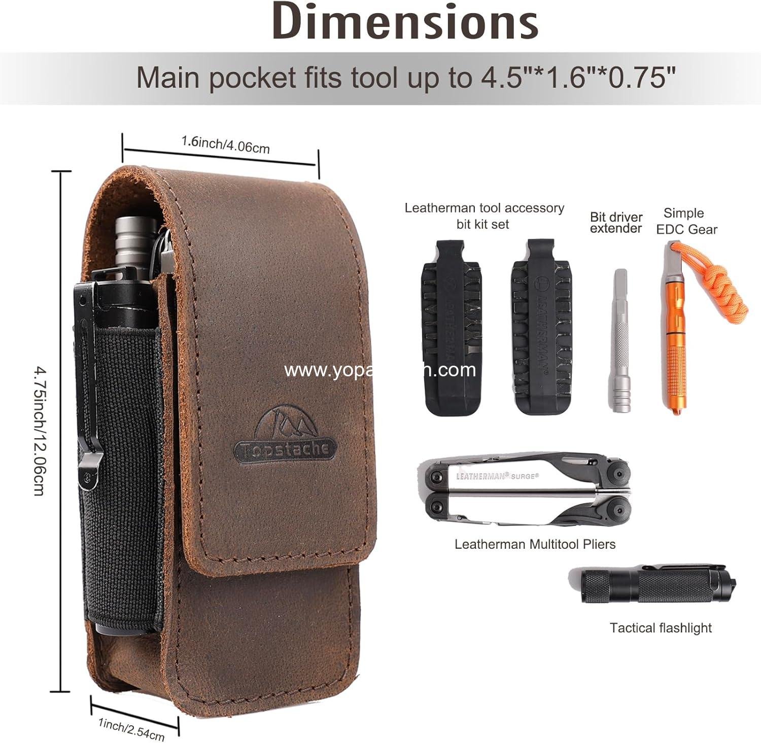 Wholesale Multitool Sheath for Men - Leather Multitool Holster - EDC Belt Organizer for Leatherman and Gerber Tools - Magnetic Closure Pouch Fits Folding Tools, Dark Brown Supplier