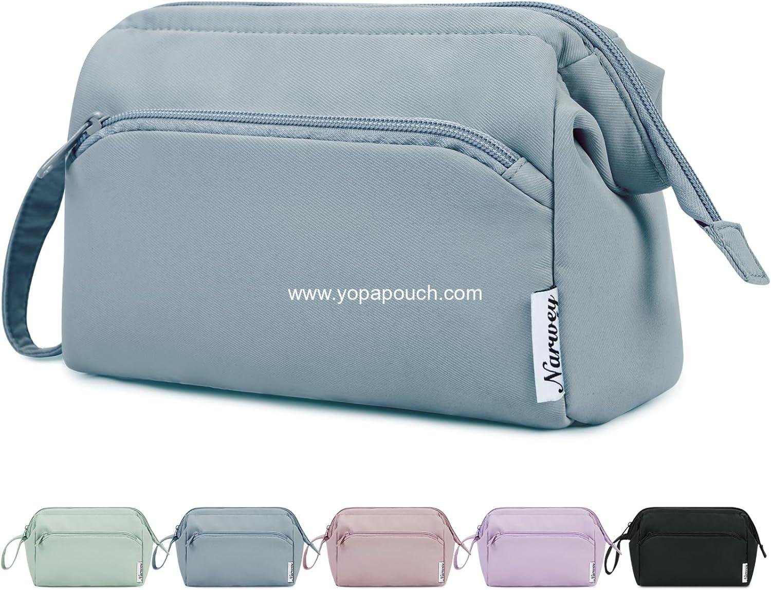 Narwey Wide-open Makeup Bag Women Make up Bag Travel Cosmetic Bag Organizer Toiletry Bag for Cosmetics Toiletries Accessories (Greyish Blue)