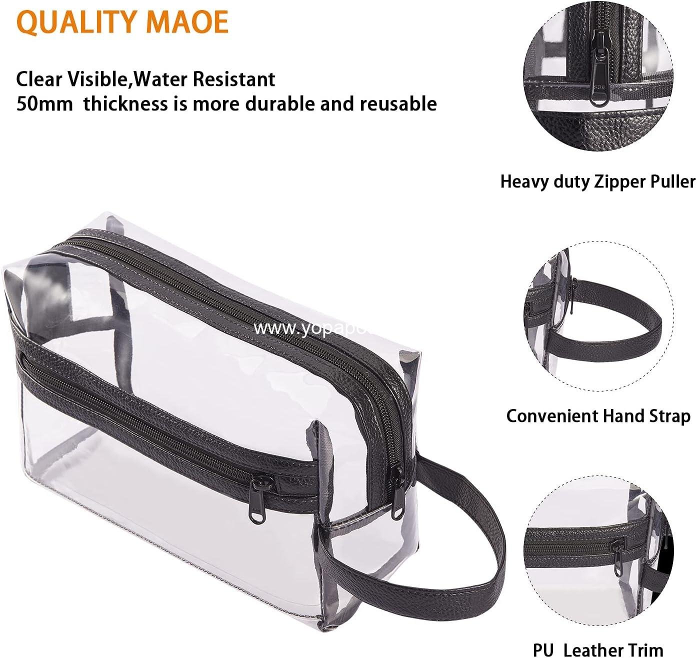 Wholesale Water Resistant Clear Travel Toiletry Makeup Bag - Heavy Duty Transparent Cosmetic Organizer Pouch with Zipper and Handle - Factory