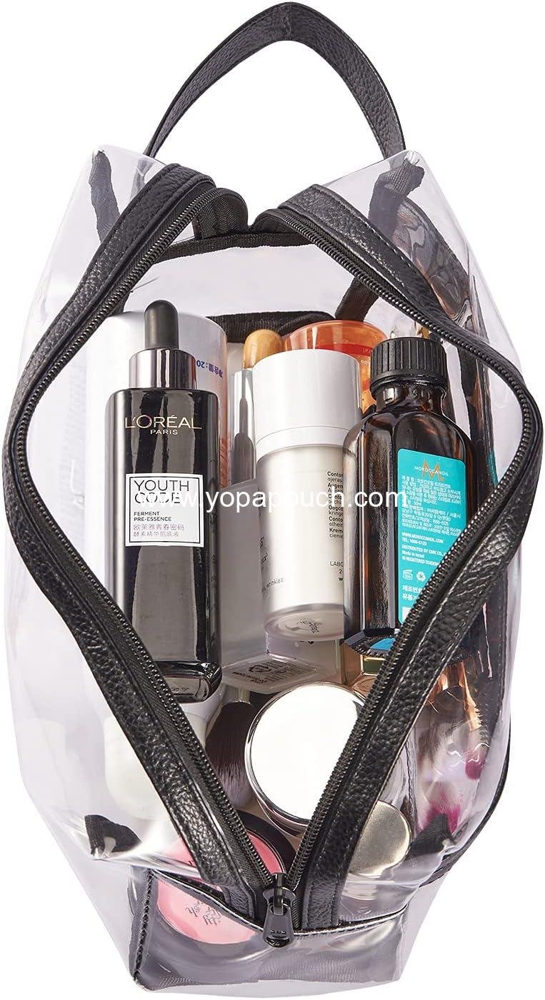 Wholesale Water Resistant Clear Travel Toiletry Makeup Bag - Heavy Duty Transparent Cosmetic Organizer Pouch with Zipper and Handle - Factory