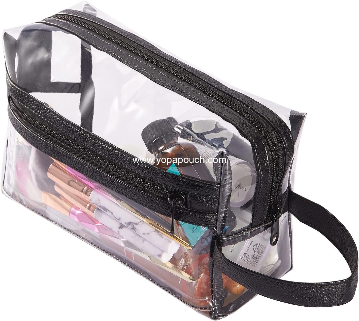Wholesale Water Resistant Clear Travel Toiletry Makeup Bag - Heavy Duty Transparent Cosmetic Organizer Pouch with Zipper and Handle - Factory