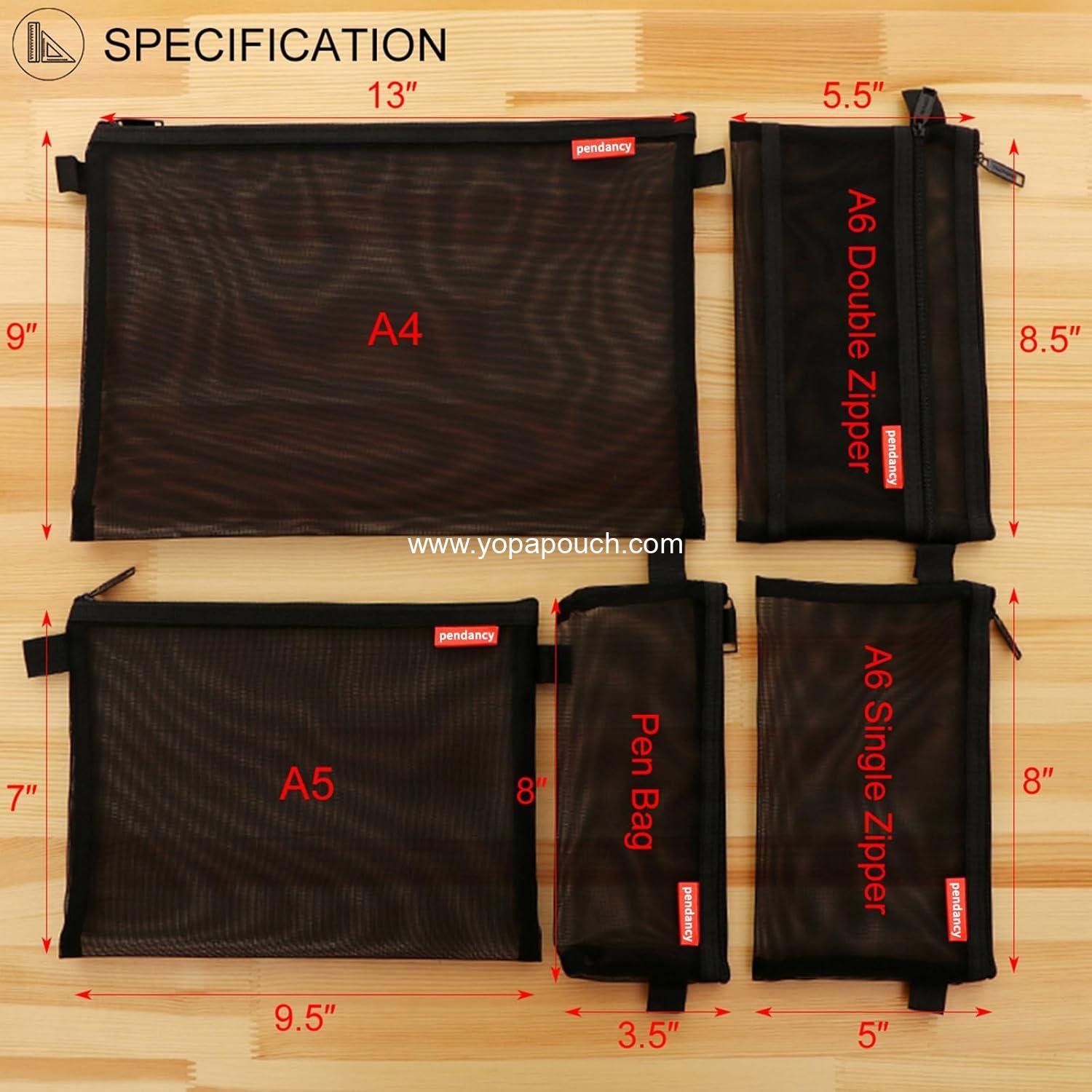 Wholesale Lightweight Nylon Zipper Pouch Set - 5 pcs A4 A5 A6 File Folders Document Organizer Cosmetic Bags for Travel and Office Supplies (Black) Supplier