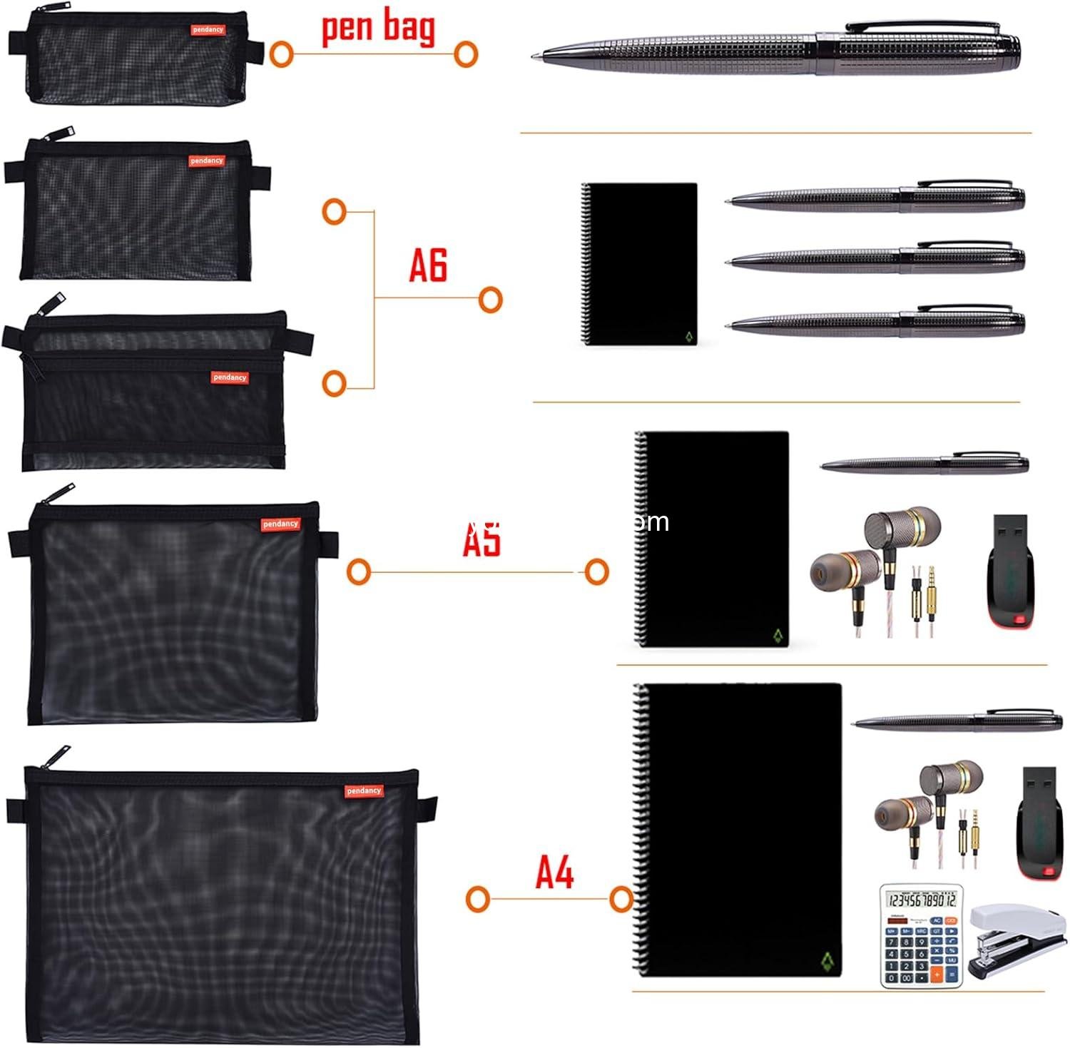 Wholesale Lightweight Nylon Zipper Pouch Set - 5 pcs A4 A5 A6 File Folders Document Organizer Cosmetic Bags for Travel and Office Supplies (Black) Supplier