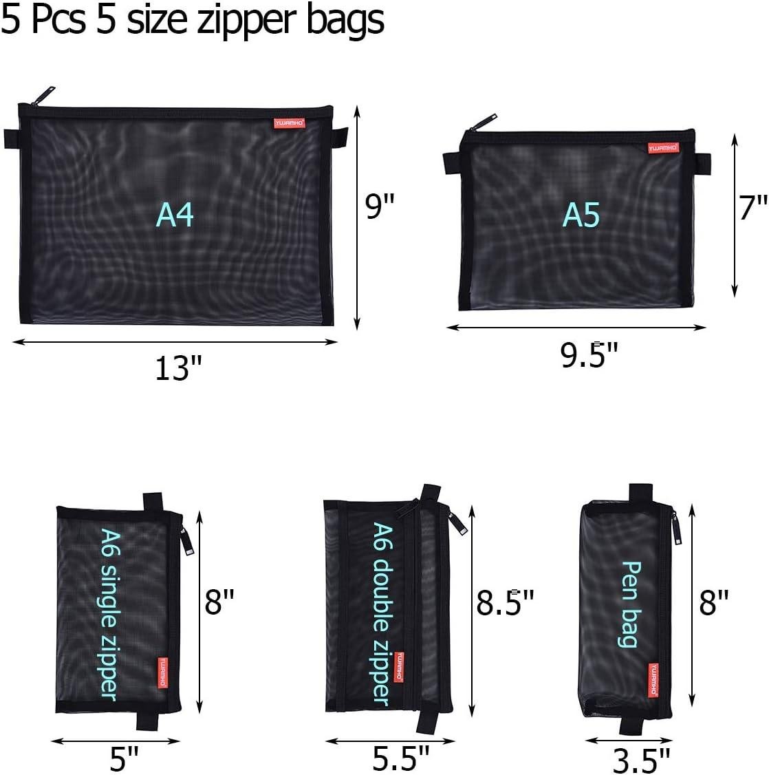 Wholesale Lightweight Nylon Zipper Pouch Set - 5 pcs A4 A5 A6 File Folders Document Organizer Cosmetic Bags for Travel and Office Supplies (Black) Supplier