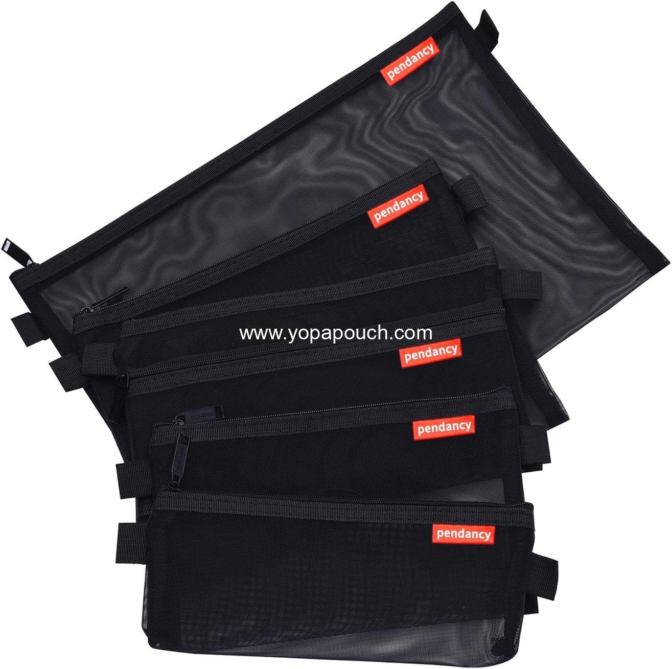 Pendancy Mesh Zipper Pouch 5pcs Lightweight Nylon File Folders Document Organizer Cosmetic Bags Accessories Storage for Travel and Office Supplies (Black, A4 A5 A6)