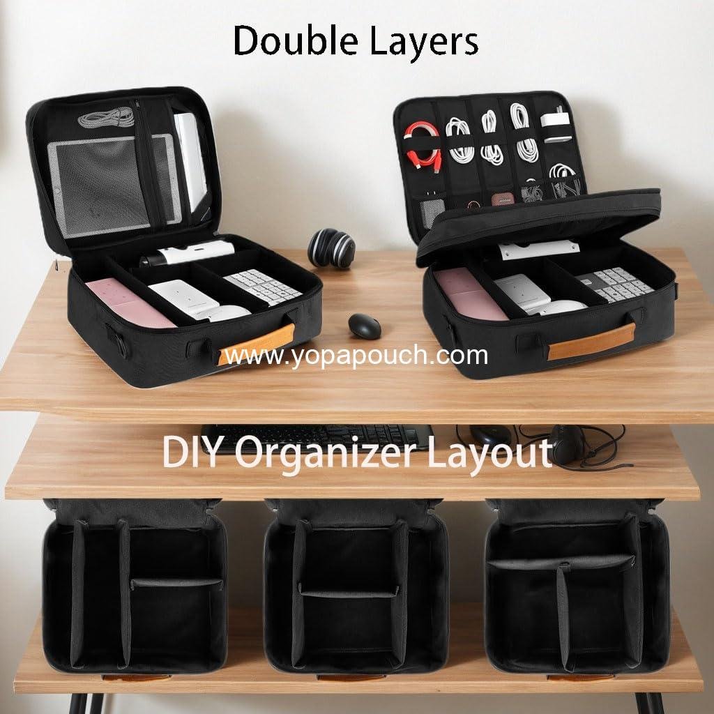 Wholesale Extra Large Electronics Organizer Travel Case with Shoulder Strap, Double Layer Cable Storage Bag for Tablet, Headphones, Chargers, and Tools - Supplier