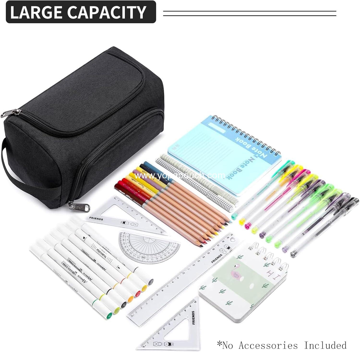 Wholesale Large Capacity Pencil Case Organizer, Multifunctional Extra Big Pencil Pouch with Compartments, Travel-Friendly Stationery Bag for Men, Women, Boys, and Girls (Black) - Manufacturer