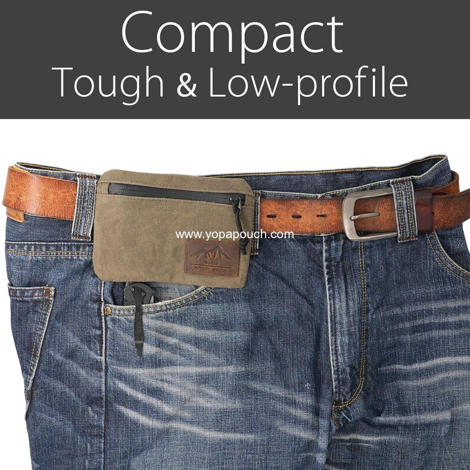 Wholesale Compact EDC Pouch for Men Women, YKK Zipper Anti-theft Wallet, Waist Pack for Traveling Hiking, Water Resistant Waxed Canvas, Olive, Manufacturer