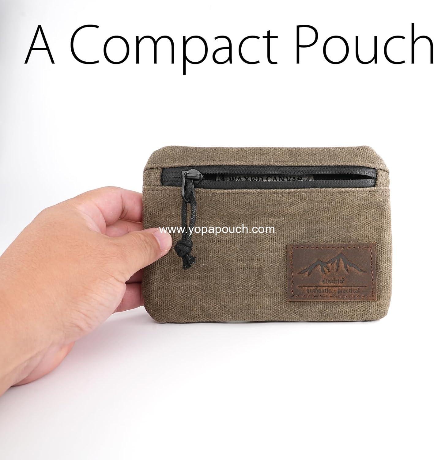 Wholesale Compact EDC Pouch for Men Women, YKK Zipper Anti-theft Wallet, Waist Pack for Traveling Hiking, Water Resistant Waxed Canvas, Olive, Manufacturer