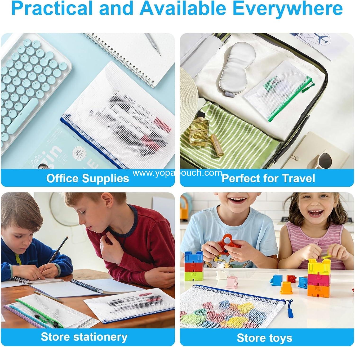 Wholesale 24 Pcs Mesh Zipper Pouch Bags, Waterproof Clear Plastic Pouches in 8 Sizes for Organizing, Travel, and Office Supplies - Supplier