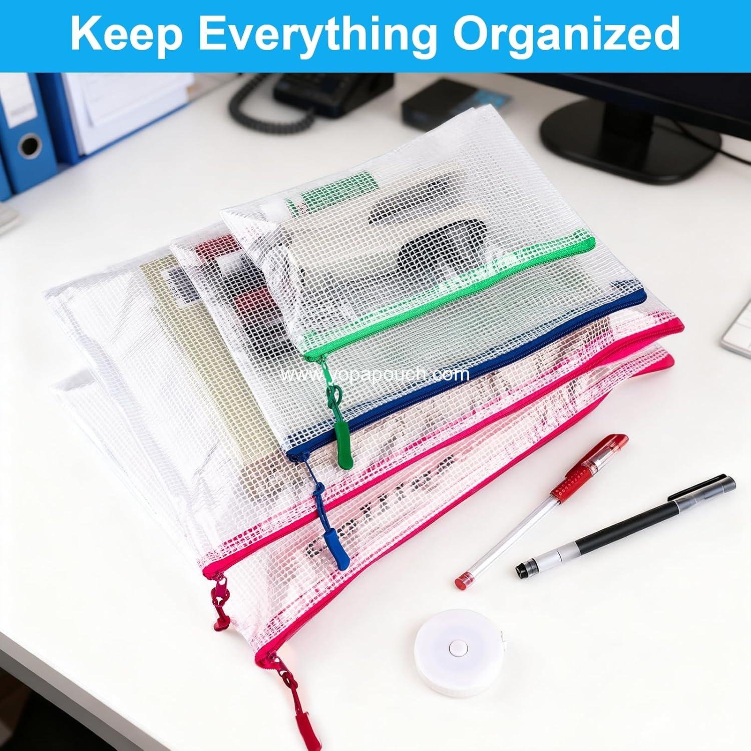 Wholesale 24 Pcs Mesh Zipper Pouch Bags, Waterproof Clear Plastic Pouches in 8 Sizes for Organizing, Travel, and Office Supplies - Supplier