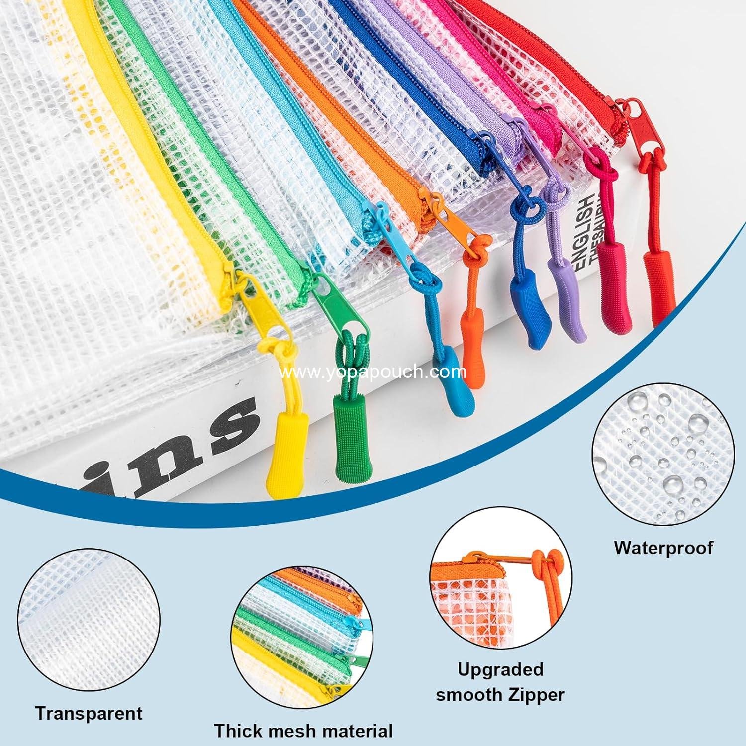 Wholesale 24 Pcs Mesh Zipper Pouch Bags, Waterproof Clear Plastic Pouches in 8 Sizes for Organizing, Travel, and Office Supplies - Supplier