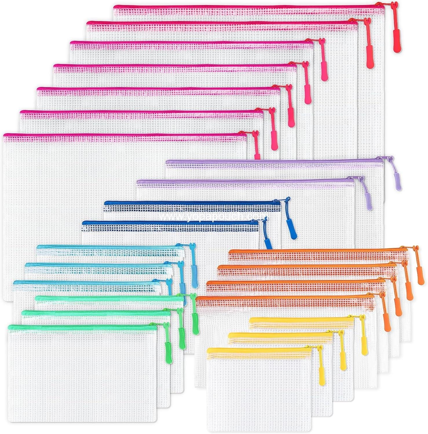 24 Pcs Mesh Zipper Pouch Bags, Plastic Zipper Pouches for Classroom in 8 Sizes, Waterproof Mesh Zipper Bags for Organizing, Clear Zipper Pouches for Organizing, Travel, Office Supplies