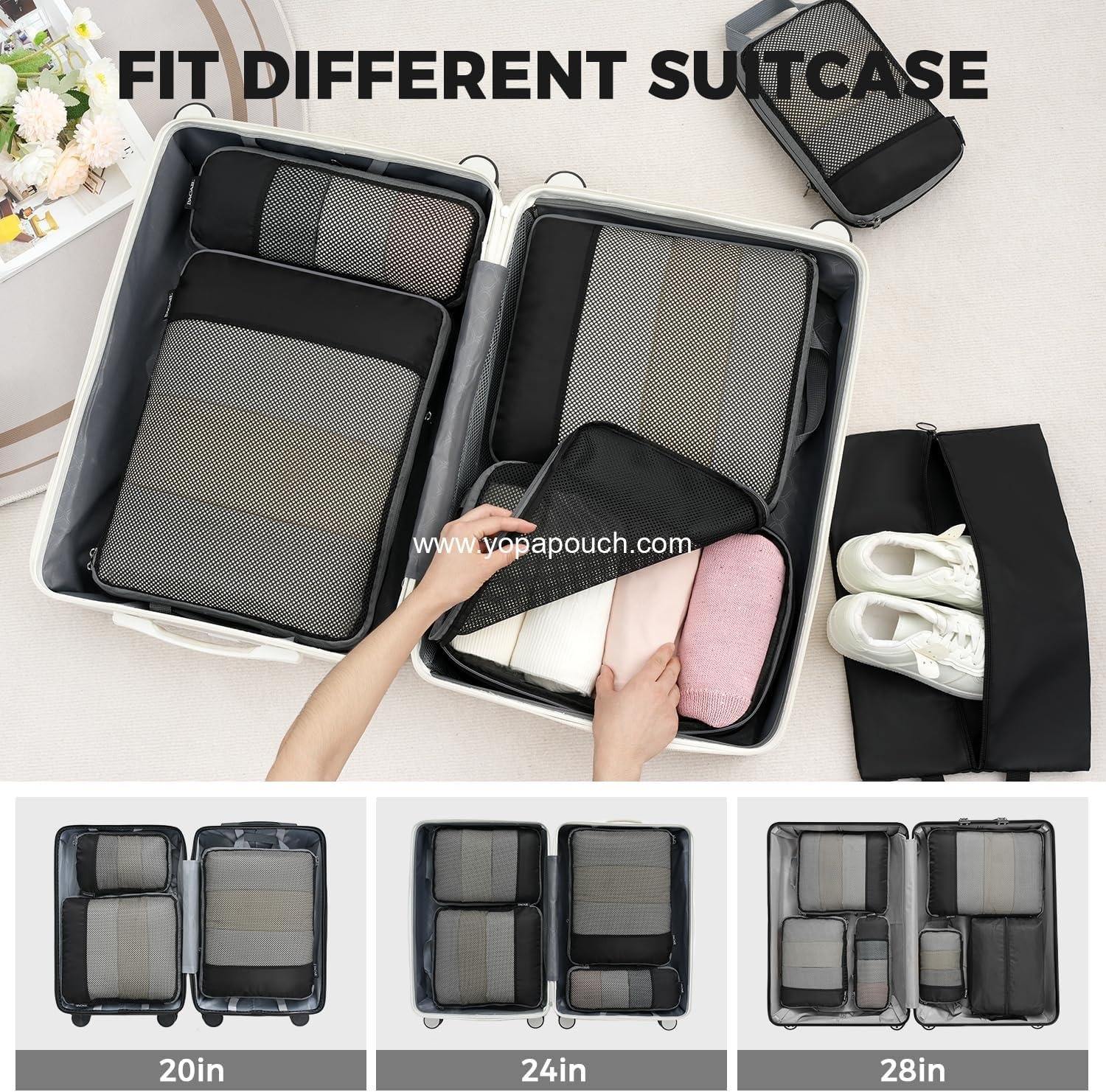 Wholesale Compression Packing Cubes - 4/6/8 Set Expandable Organizers with Half Mesh Design (6-Black) - Manufacturer