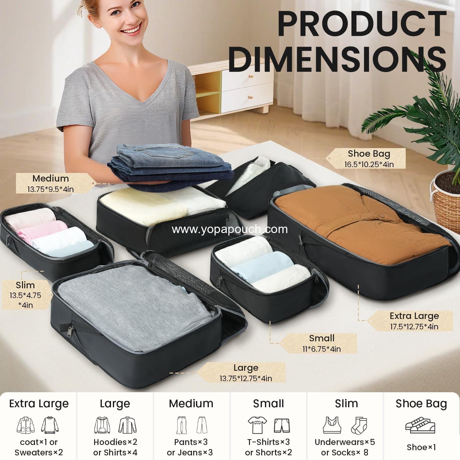 Wholesale Compression Packing Cubes - 4/6/8 Set Expandable Organizers with Half Mesh Design (6-Black) - Manufacturer