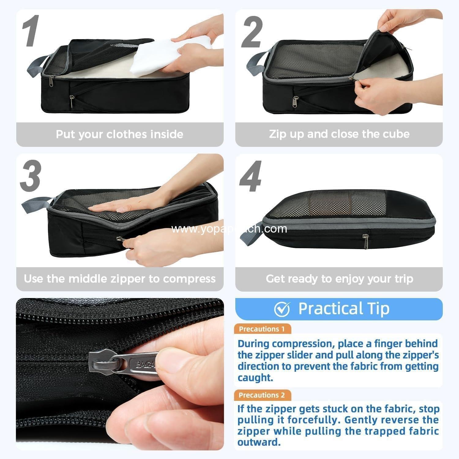 Wholesale Compression Packing Cubes - 4/6/8 Set Expandable Organizers with Half Mesh Design (6-Black) - Manufacturer