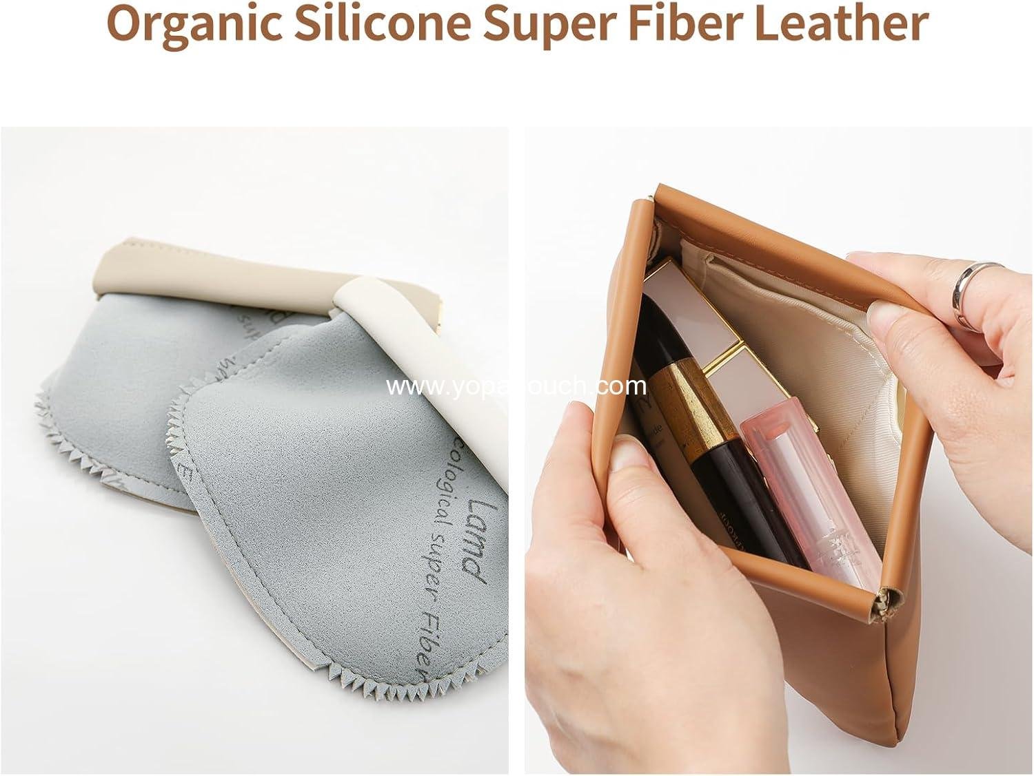 Wholesale OEM 2-Pack Small Makeup Bags for Women, Organosilicon Super Fiber Leather Mini Cosmetic Bags for Travel, Coin Purse Organizer Storage Pouch (Brown) - Manufacturer