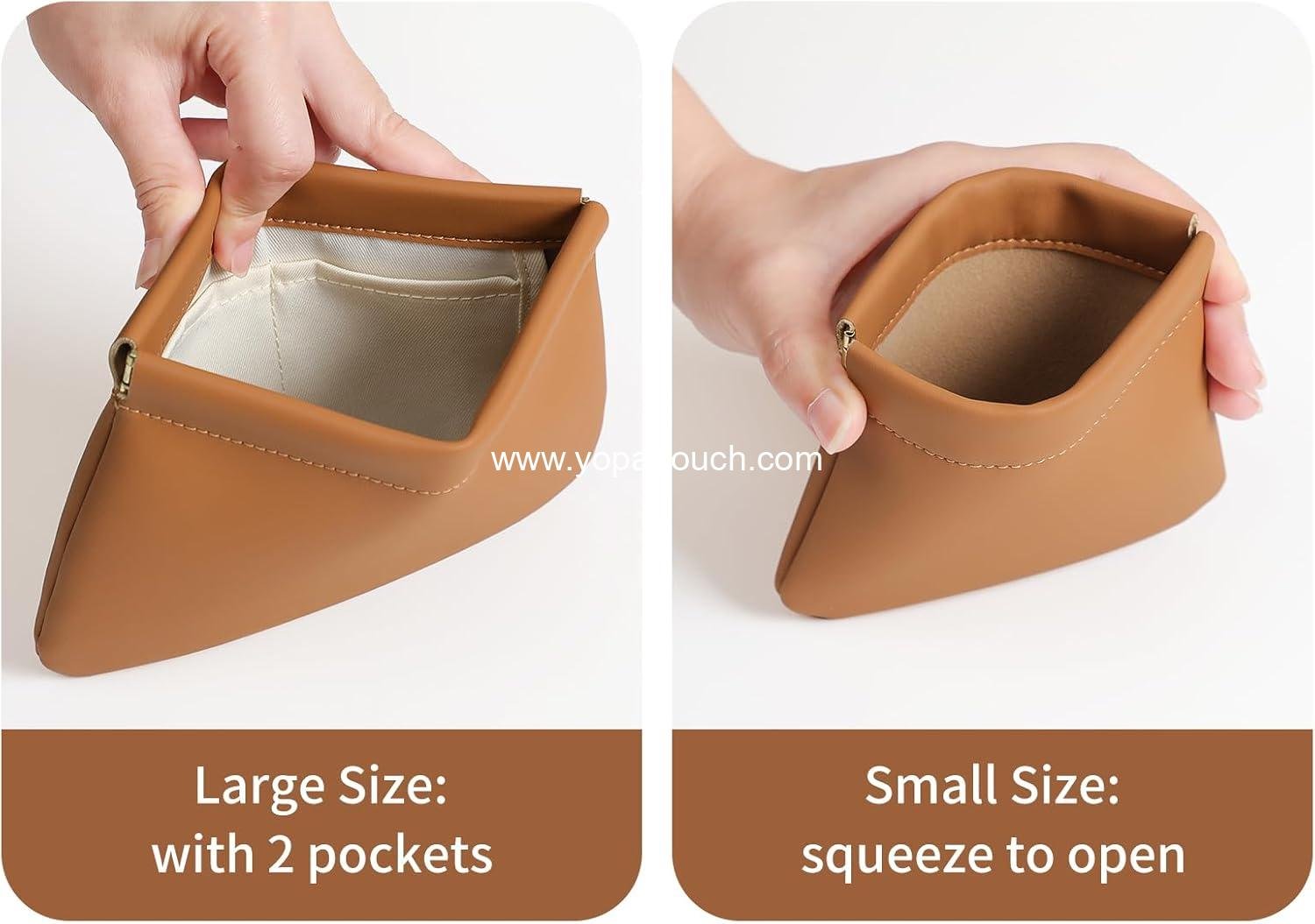 Wholesale OEM 2-Pack Small Makeup Bags for Women, Organosilicon Super Fiber Leather Mini Cosmetic Bags for Travel, Coin Purse Organizer Storage Pouch (Brown) - Manufacturer