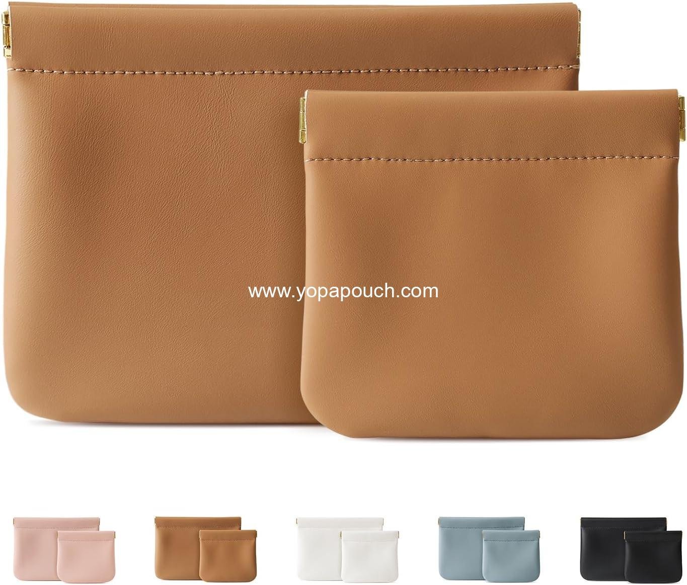 2 Pack Small Makeup Bag for Women, New Organosilicon Super Fiber Leather Mini Cosmetic Bag for Travel, Coin Purse Organizer Storage Pouch (Brown)