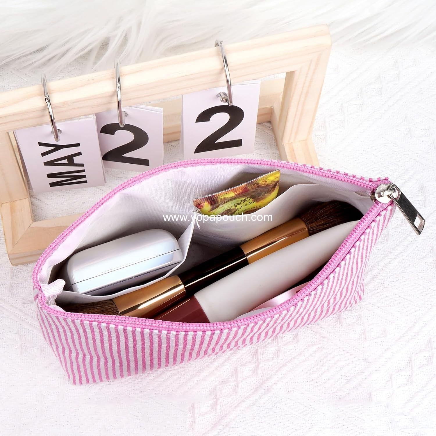 OEM Small Makeup Bag for Purse Cosmetic Pouch with Slip-in Pockets Travel Makeup Organizer for Women Preppy Stuff - Pink Factory