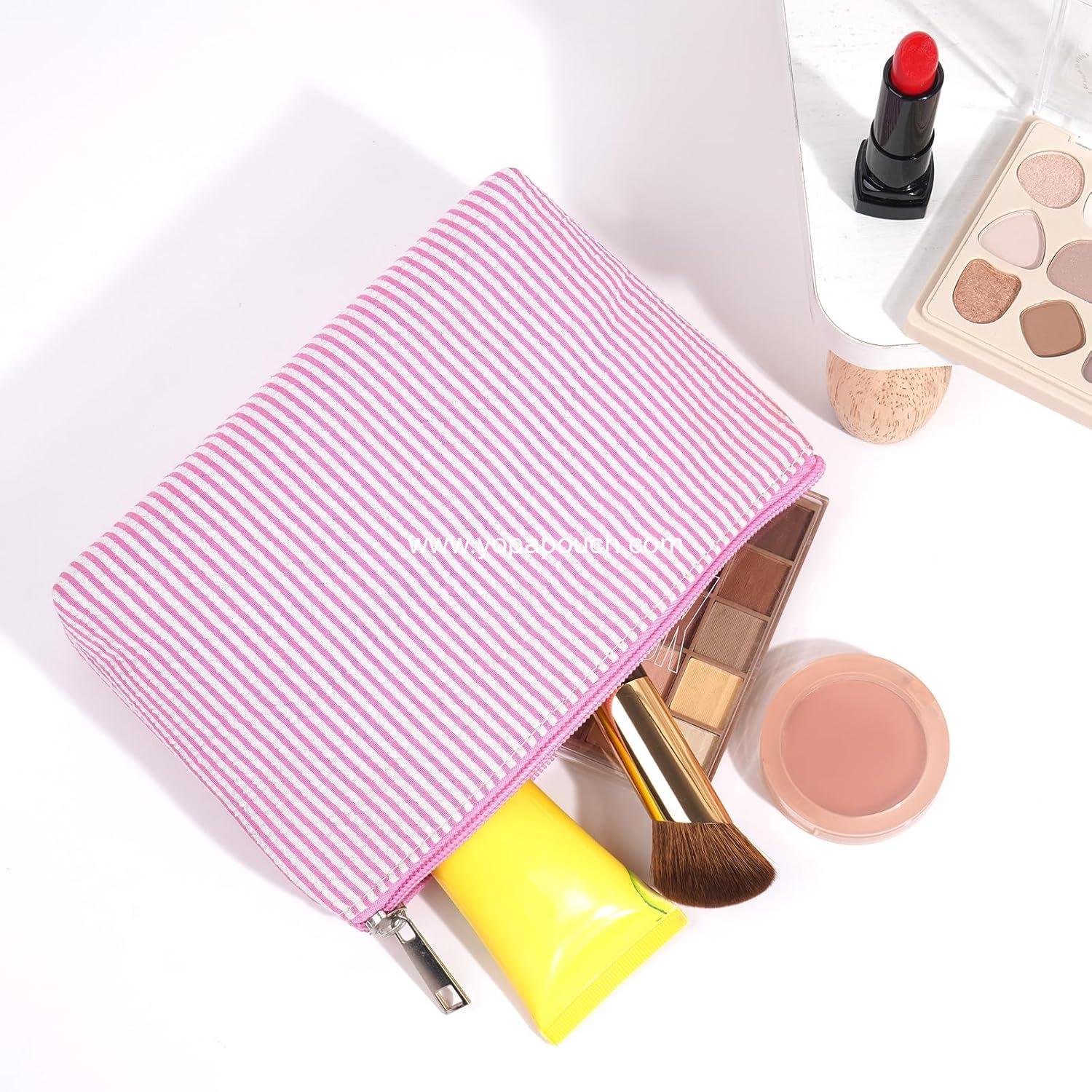 OEM Small Makeup Bag for Purse Cosmetic Pouch with Slip-in Pockets Travel Makeup Organizer for Women Preppy Stuff - Pink Factory