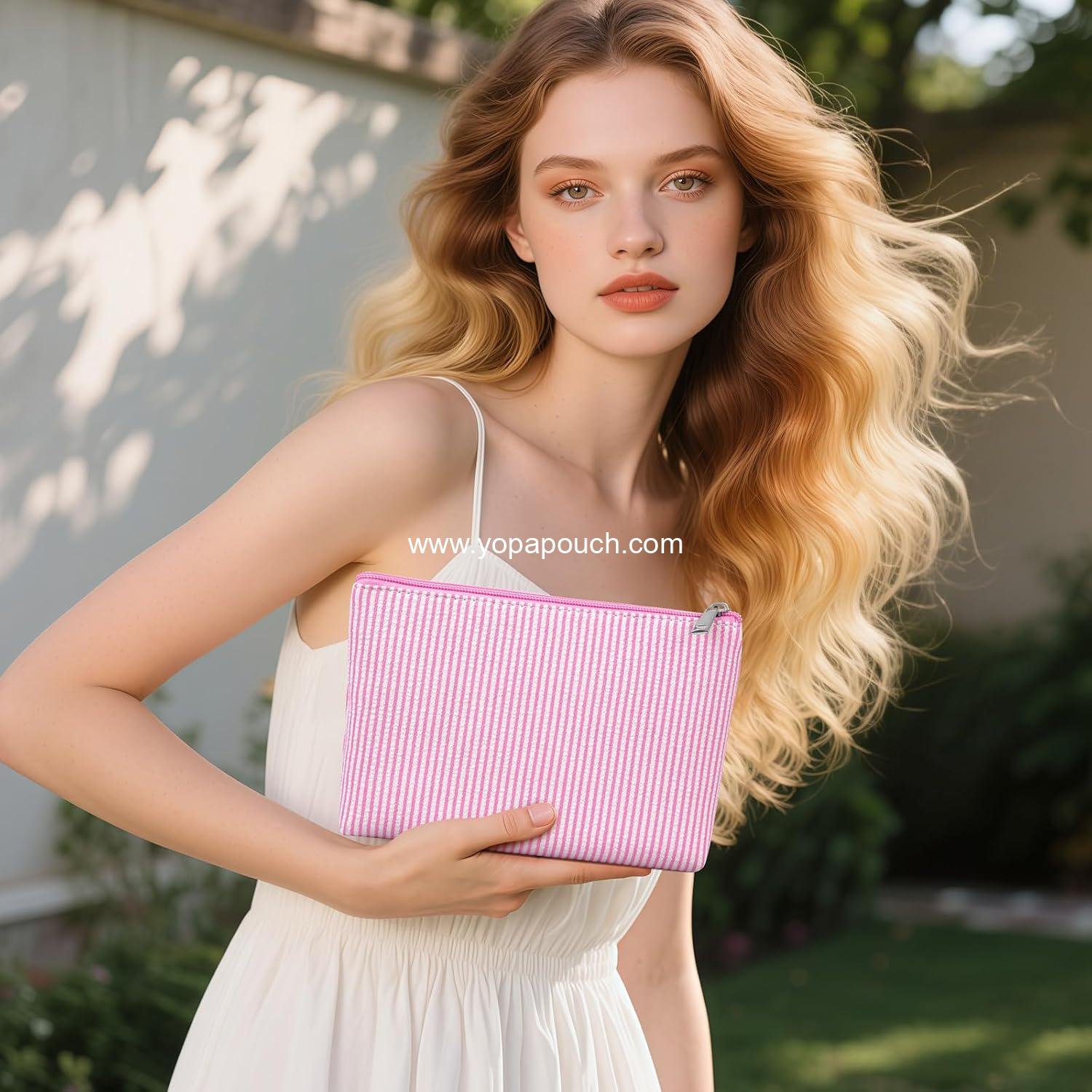 OEM Small Makeup Bag for Purse Cosmetic Pouch with Slip-in Pockets Travel Makeup Organizer for Women Preppy Stuff - Pink Factory