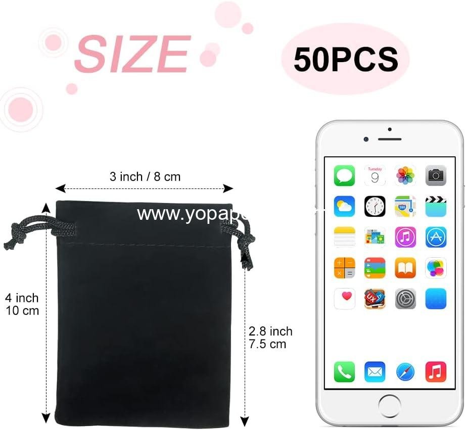 Wholesale 50pcs Velvet Jewelry Bags 3x4 Inch Black Drawstring Gift Pouches Coin Purse for Dice Small Business Party Favor Supplier