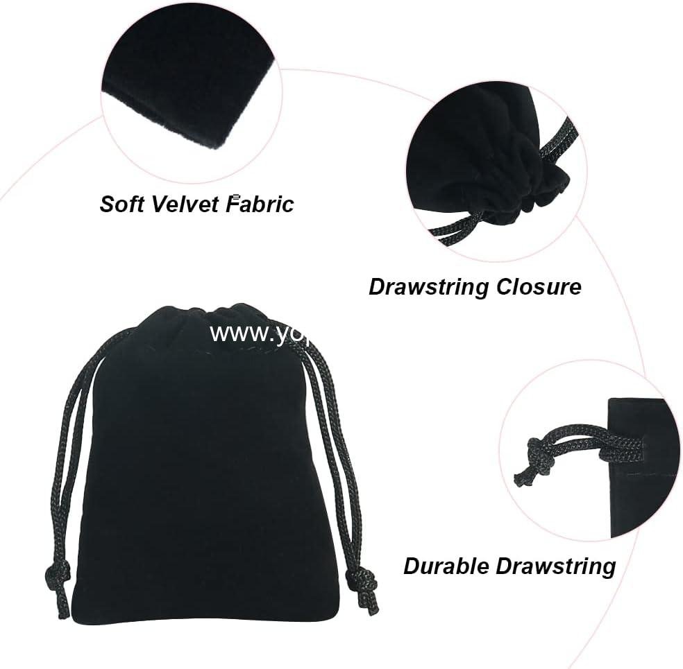 Wholesale 50pcs Velvet Jewelry Bags 3x4 Inch Black Drawstring Gift Pouches Coin Purse for Dice Small Business Party Favor Supplier