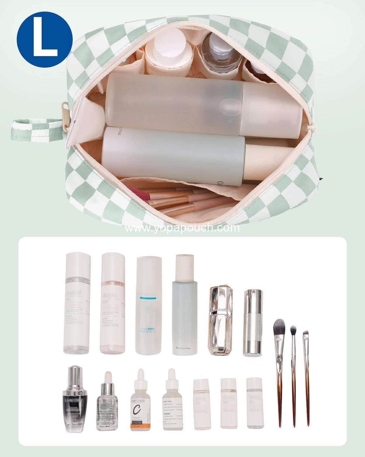 OEM Checkered Makeup Bag Travel Cosmetic Organizer Small Toiletry Bag with Compartments for Women and Girls Gift for Teen Girls Large Mint Green Checkerboard Supplier