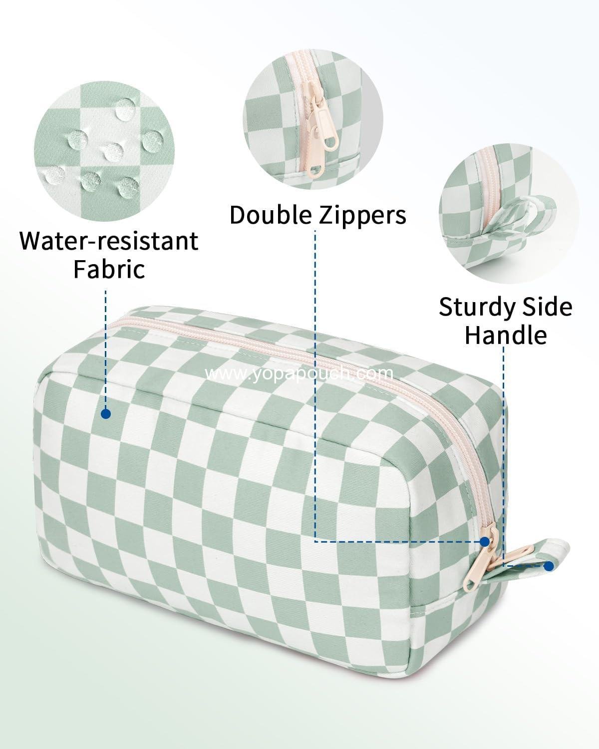 OEM Checkered Makeup Bag Travel Cosmetic Organizer Small Toiletry Bag with Compartments for Women and Girls Gift for Teen Girls Large Mint Green Checkerboard Supplier