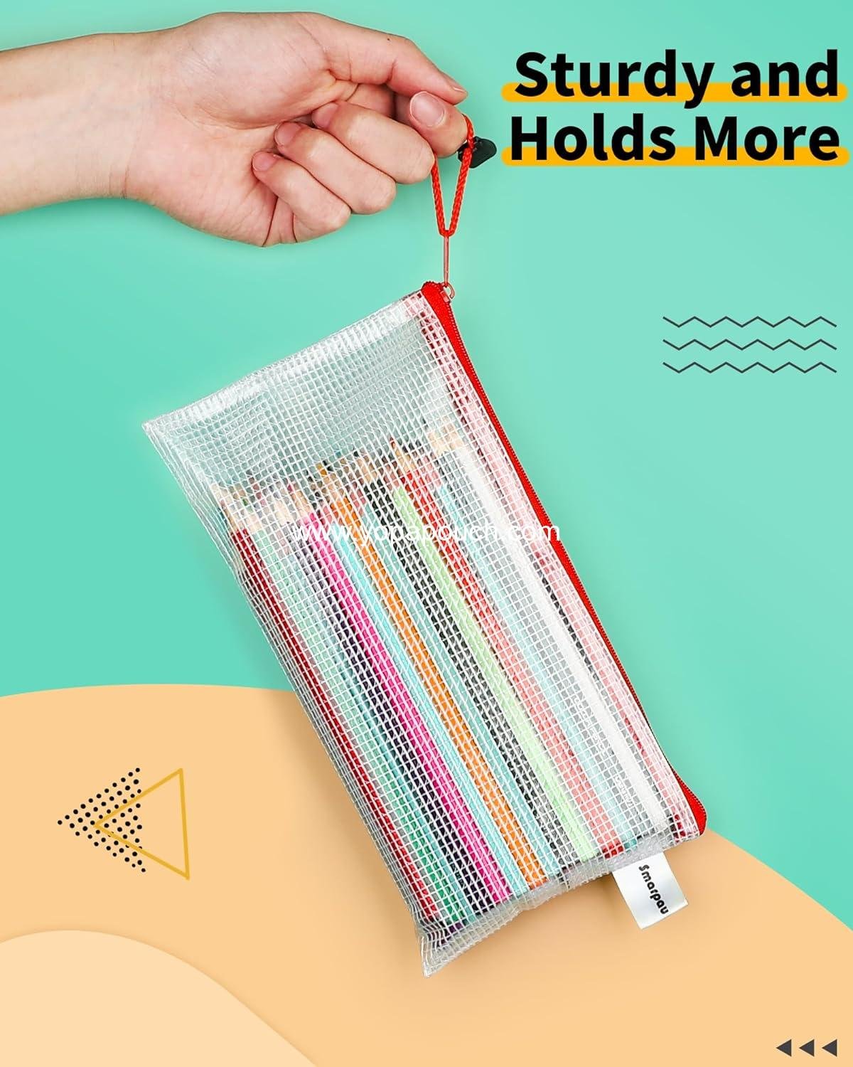 Wholesale 24PCS Mesh Zipper Pencil Pouches, 9.3