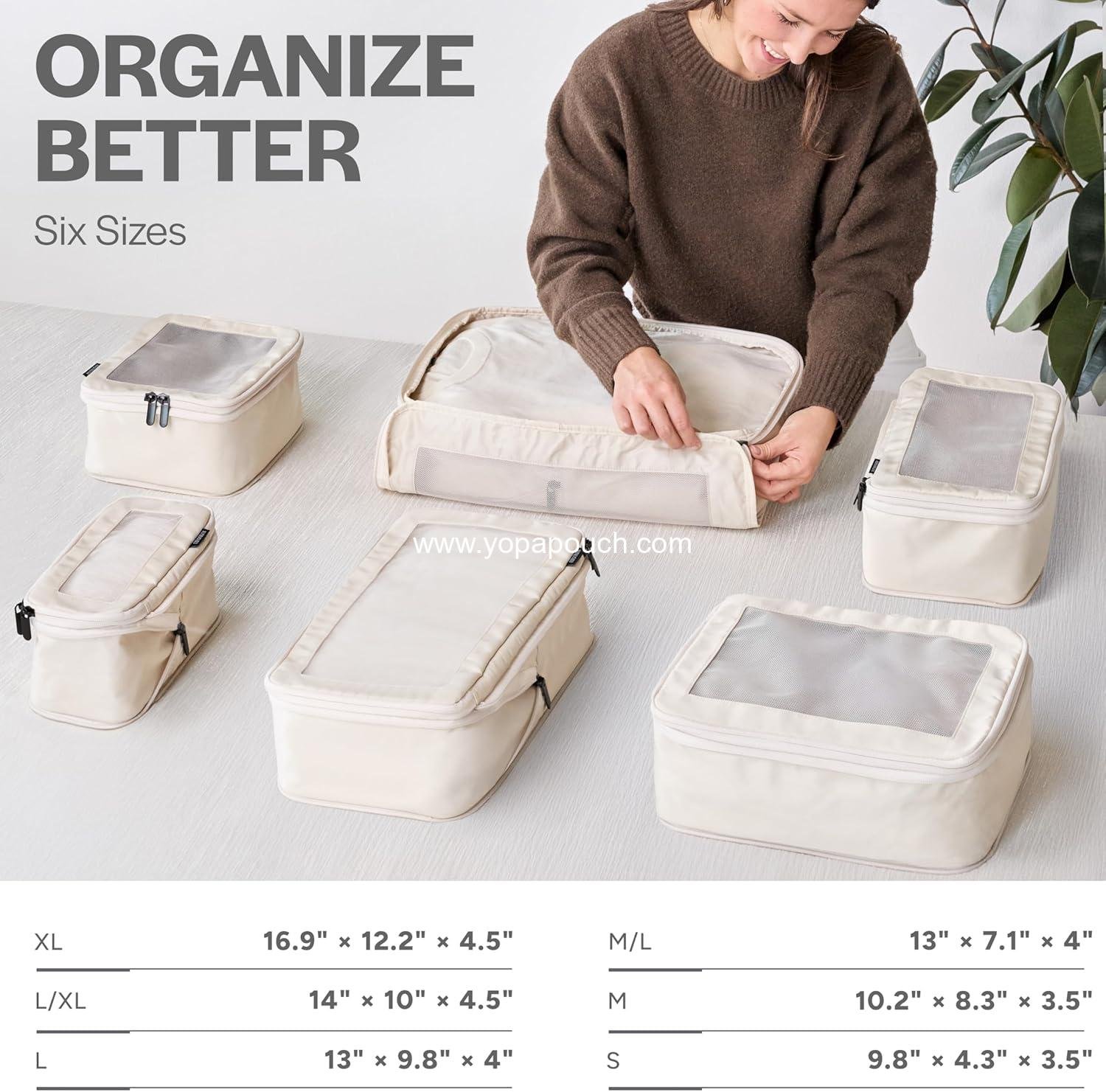 Wholesale Compression Packing Cubes for Travel - Luggage Organizer Bags - Double Zipper Suitcase Cubes (6-Pack, Beige) Supplier