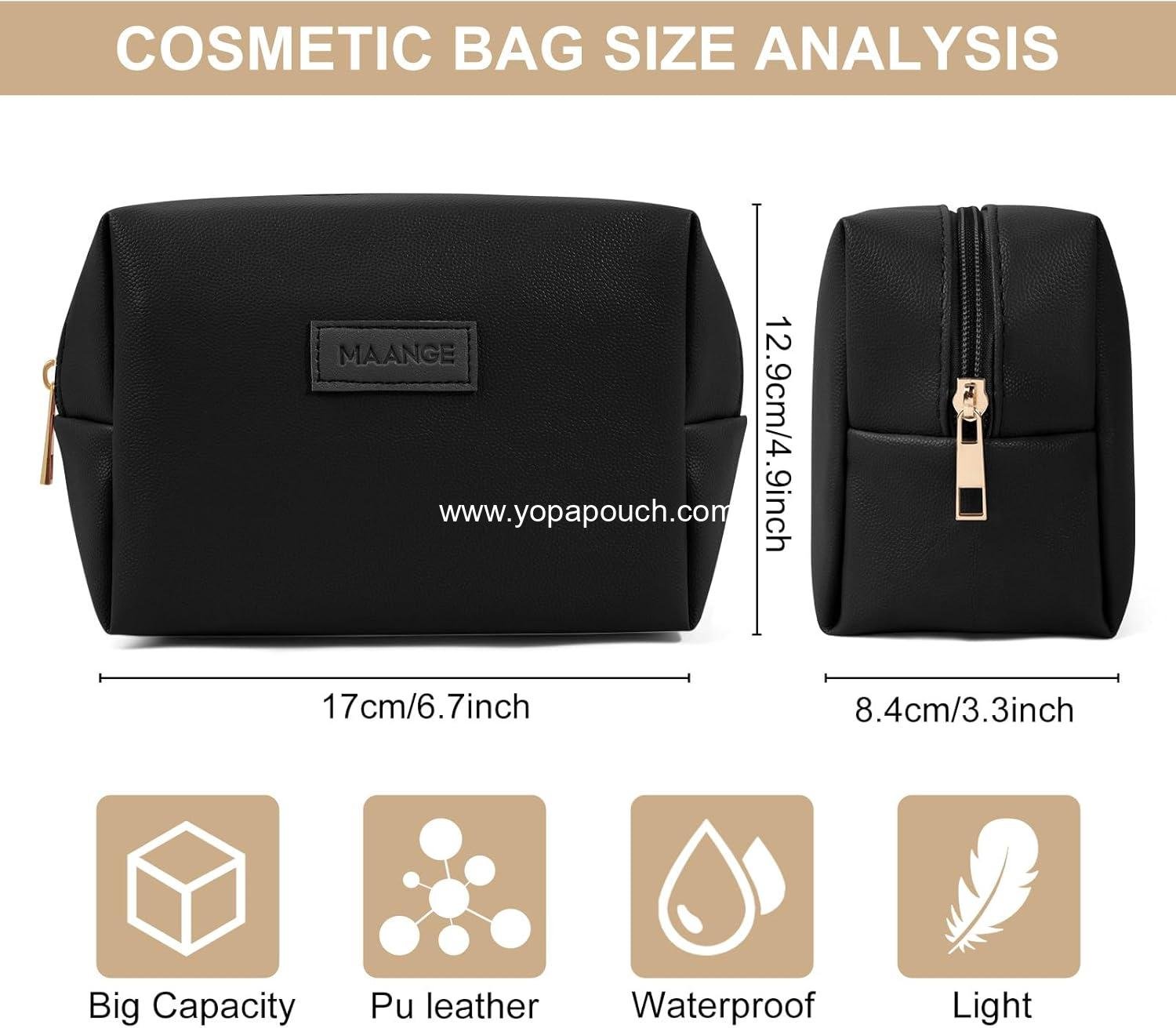 Wholesale Portable Small Makeup Bag for Purse, Travel Cosmetic Pouch PU Leather Zipper Pouch for Women (Black) - Supplier