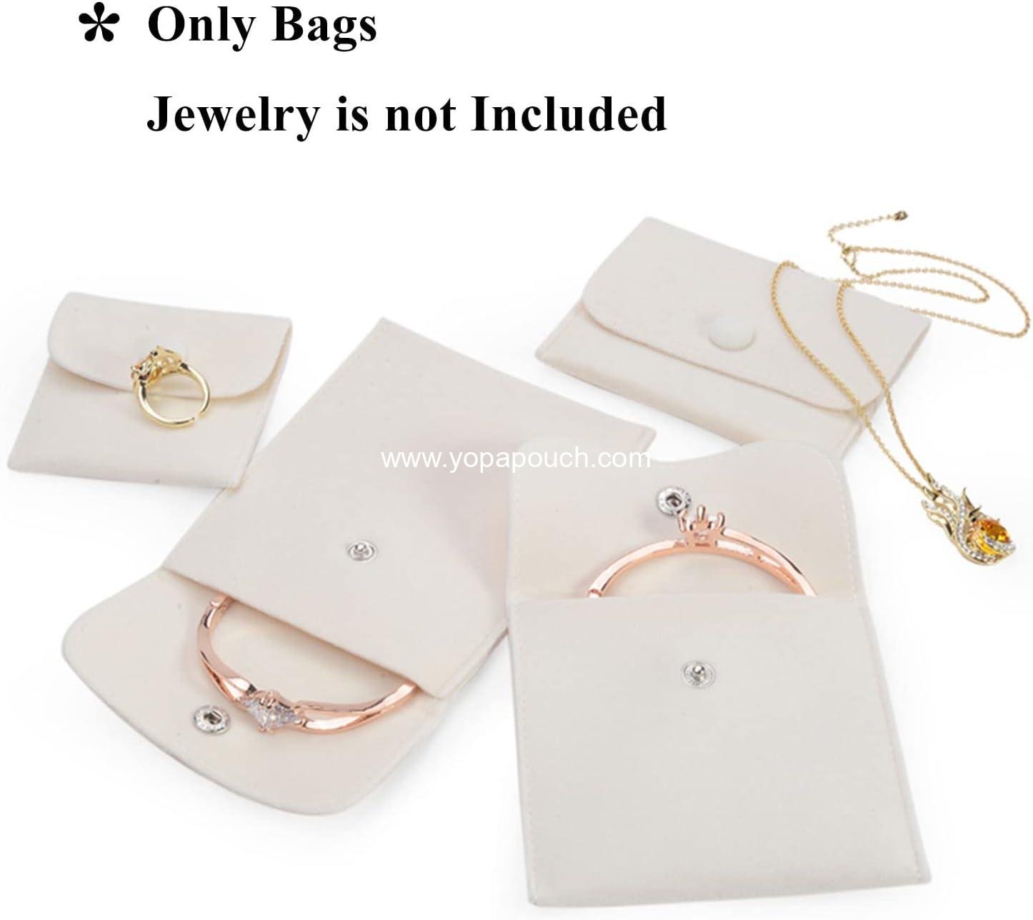 Wholesale Pack of 10 Large Cream Velvet Jewelry Pouch Storage Bags with Snap Button Portable Jewelry Gift Bag Supplier