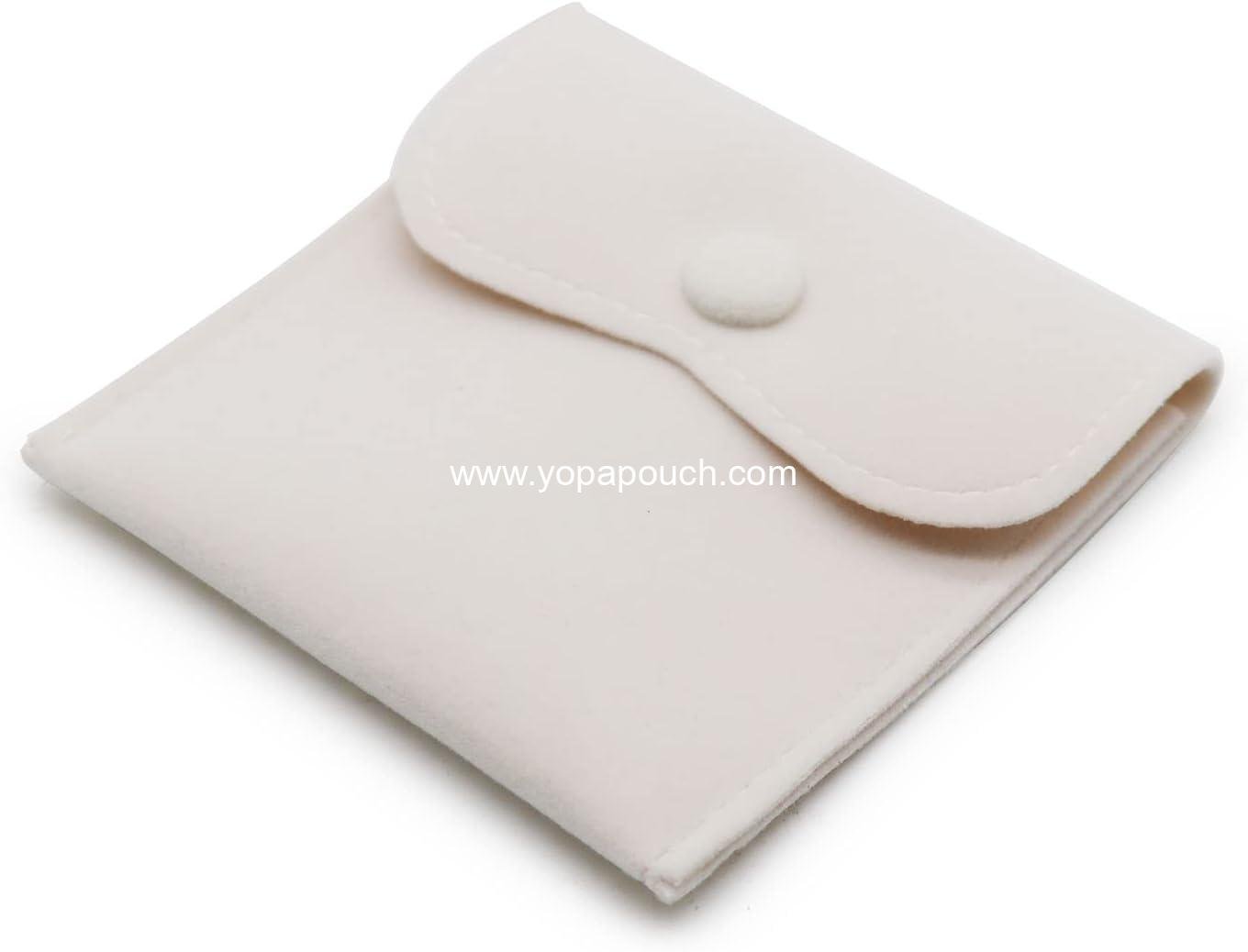 Wholesale Pack of 10 Large Cream Velvet Jewelry Pouch Storage Bags with Snap Button Portable Jewelry Gift Bag Supplier
