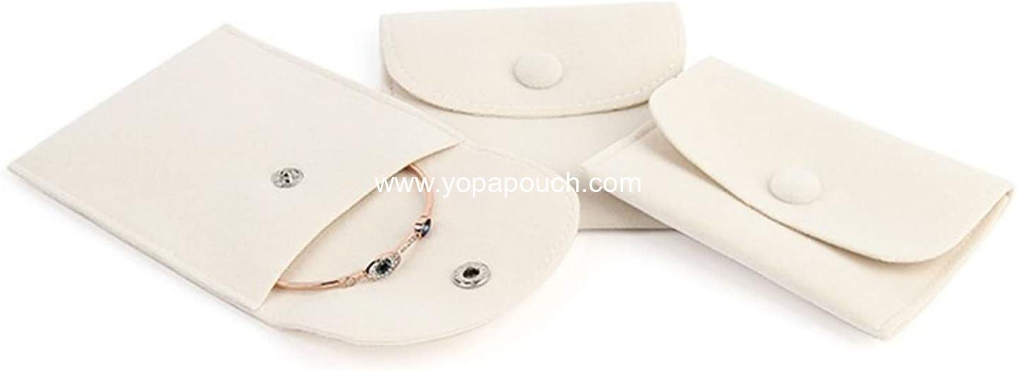 Wholesale Pack of 10 Large Cream Velvet Jewelry Pouch Storage Bags with Snap Button Portable Jewelry Gift Bag Supplier