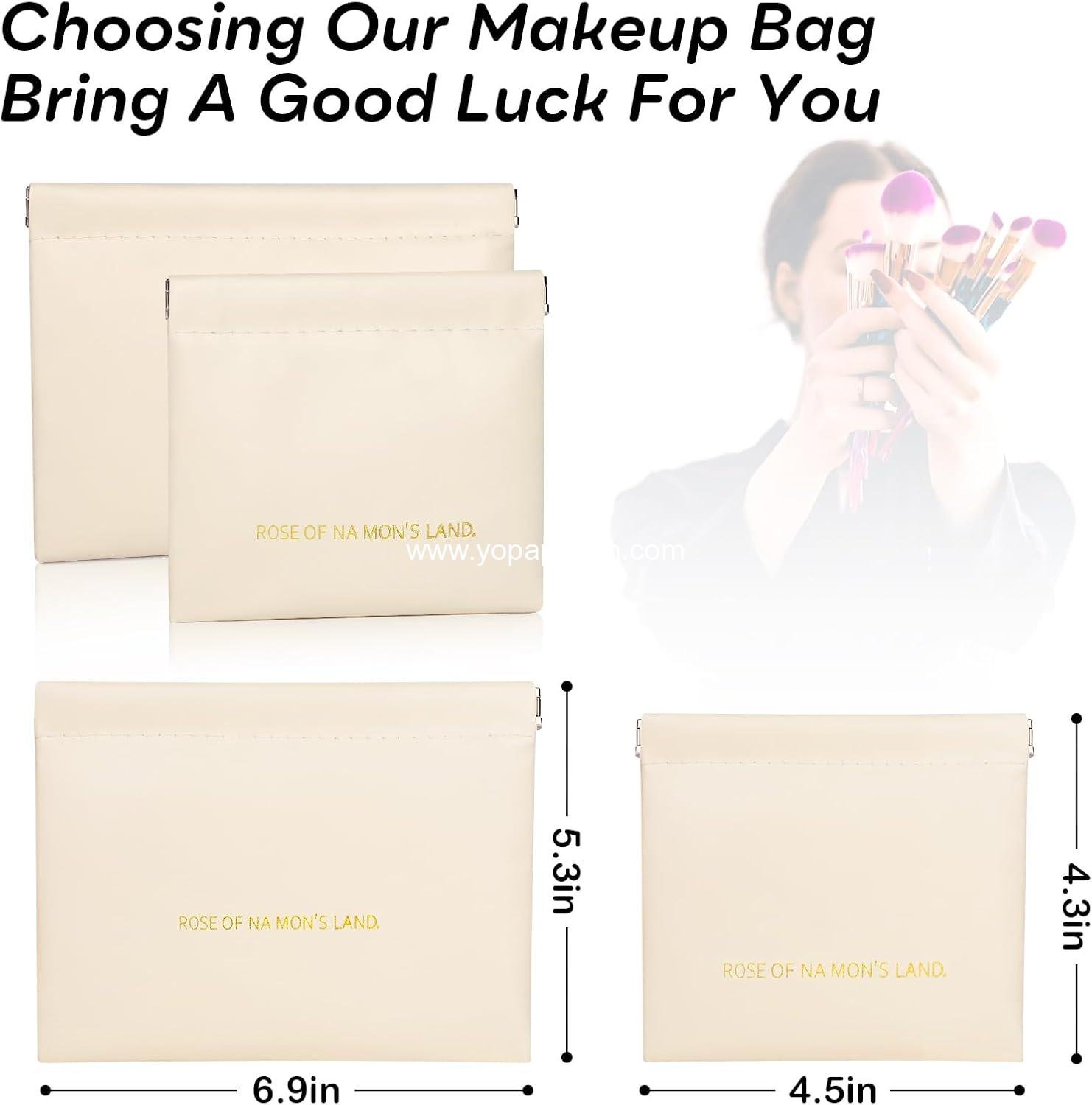 Wholesale PU Leather Makeup Bag Set: Large & Small Portable Cosmetic Pouches, Waterproof Squeeze Top Coin Purse, Travel Organizer for Makeup, Lipstick, Jewelry, Earbuds (White) Supplier