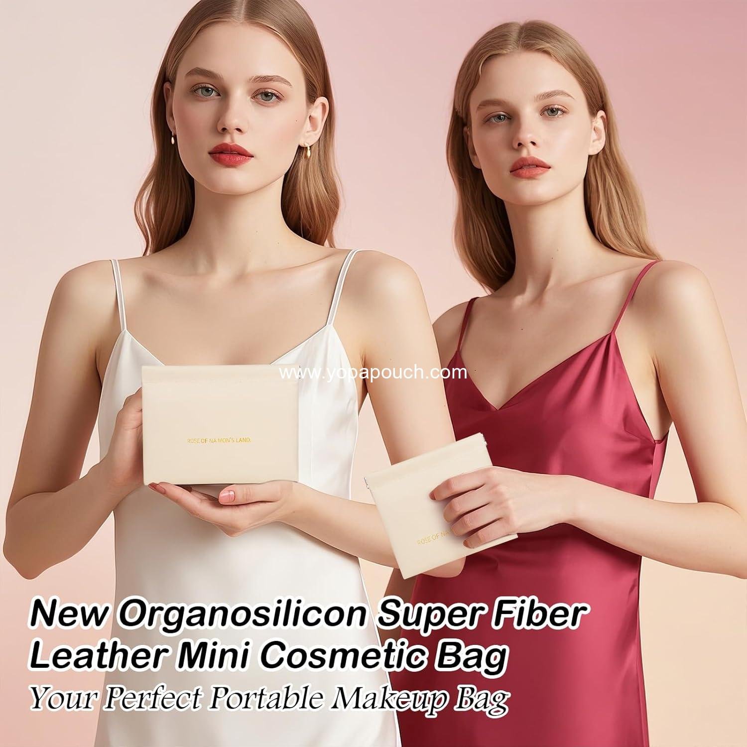 Wholesale PU Leather Makeup Bag Set: Large & Small Portable Cosmetic Pouches, Waterproof Squeeze Top Coin Purse, Travel Organizer for Makeup, Lipstick, Jewelry, Earbuds (White) Supplier