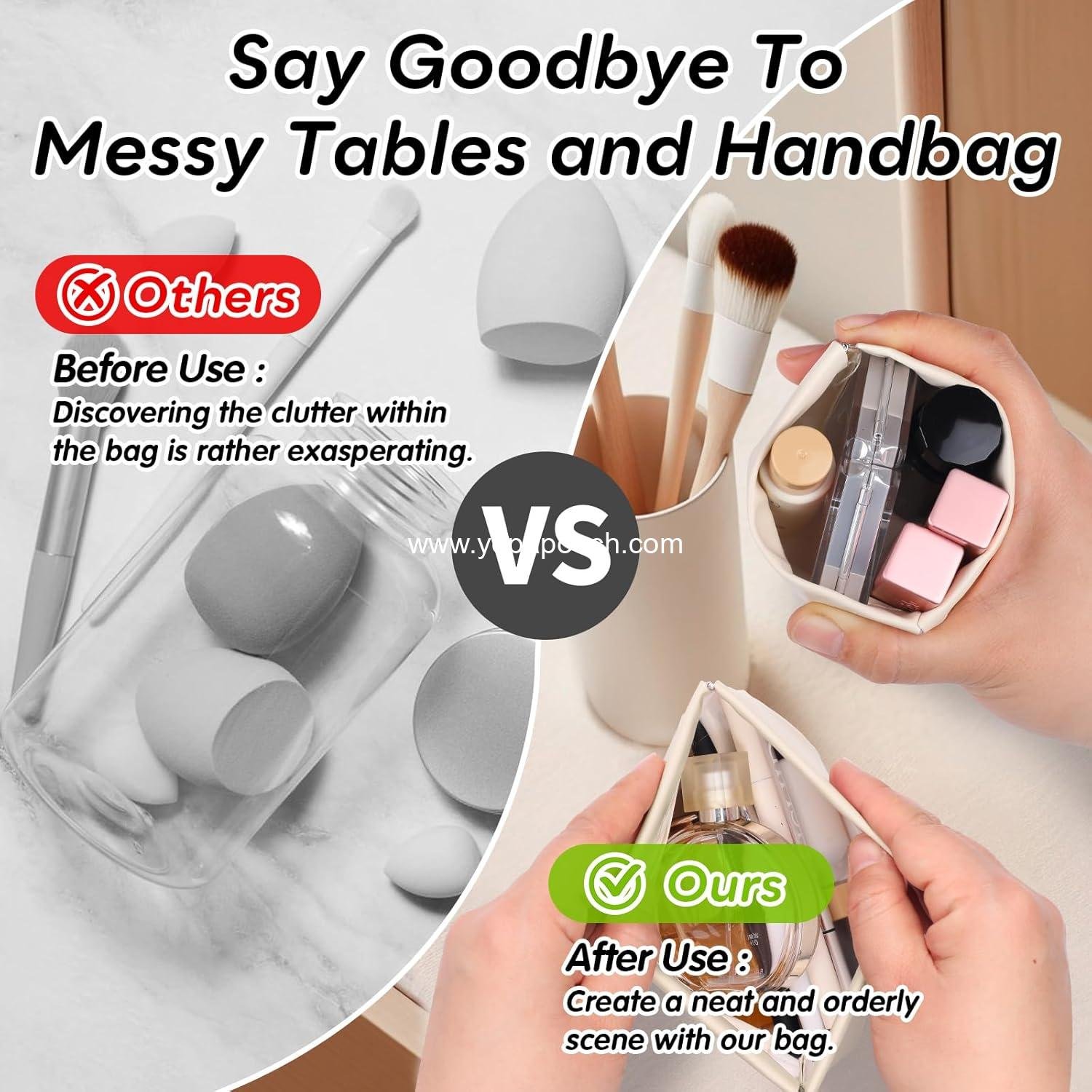 Wholesale PU Leather Makeup Bag Set: Large & Small Portable Cosmetic Pouches, Waterproof Squeeze Top Coin Purse, Travel Organizer for Makeup, Lipstick, Jewelry, Earbuds (White) Supplier