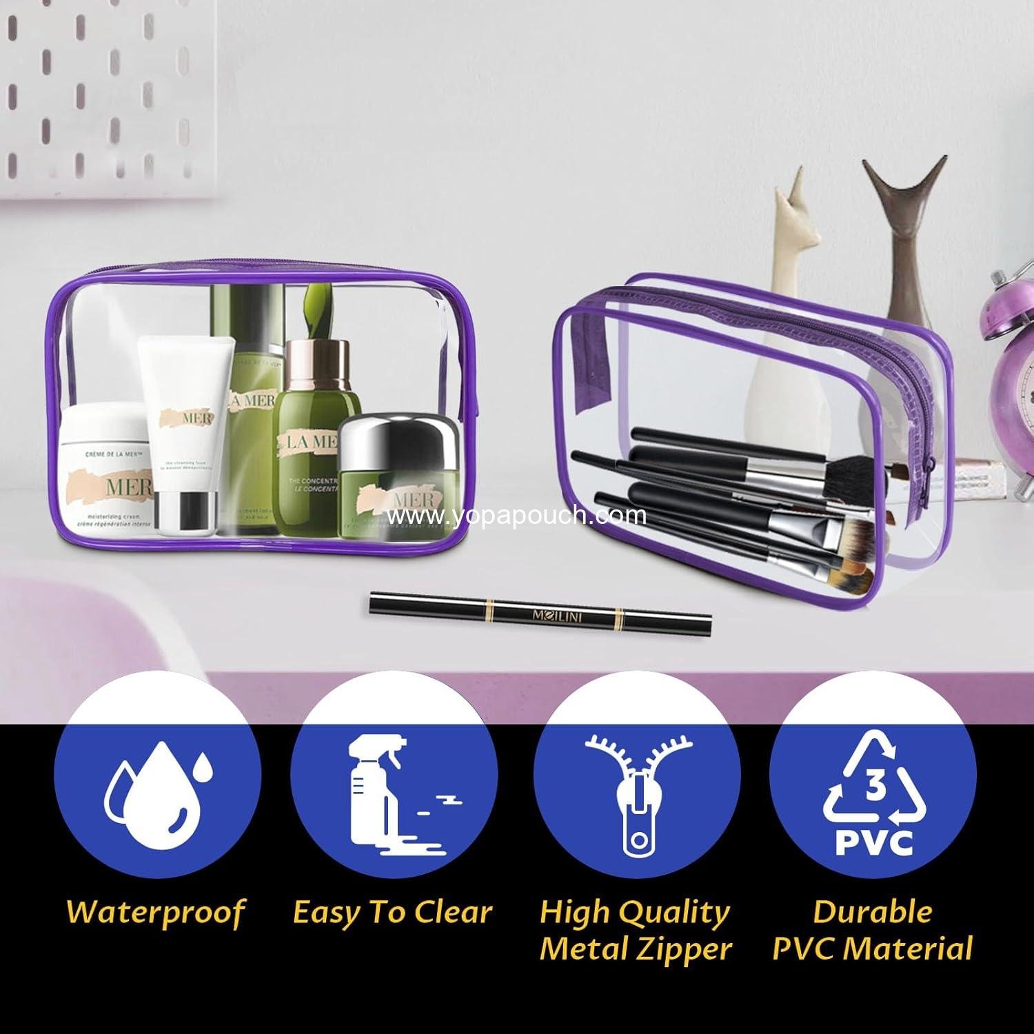 Wholesale 16-Piece Clear Makeup Bag Set - PVC Zippered Toiletry Pouch, Portable Waterproof Cosmetics Organizer for Travel and Bathroom (Purple-M) Supplier