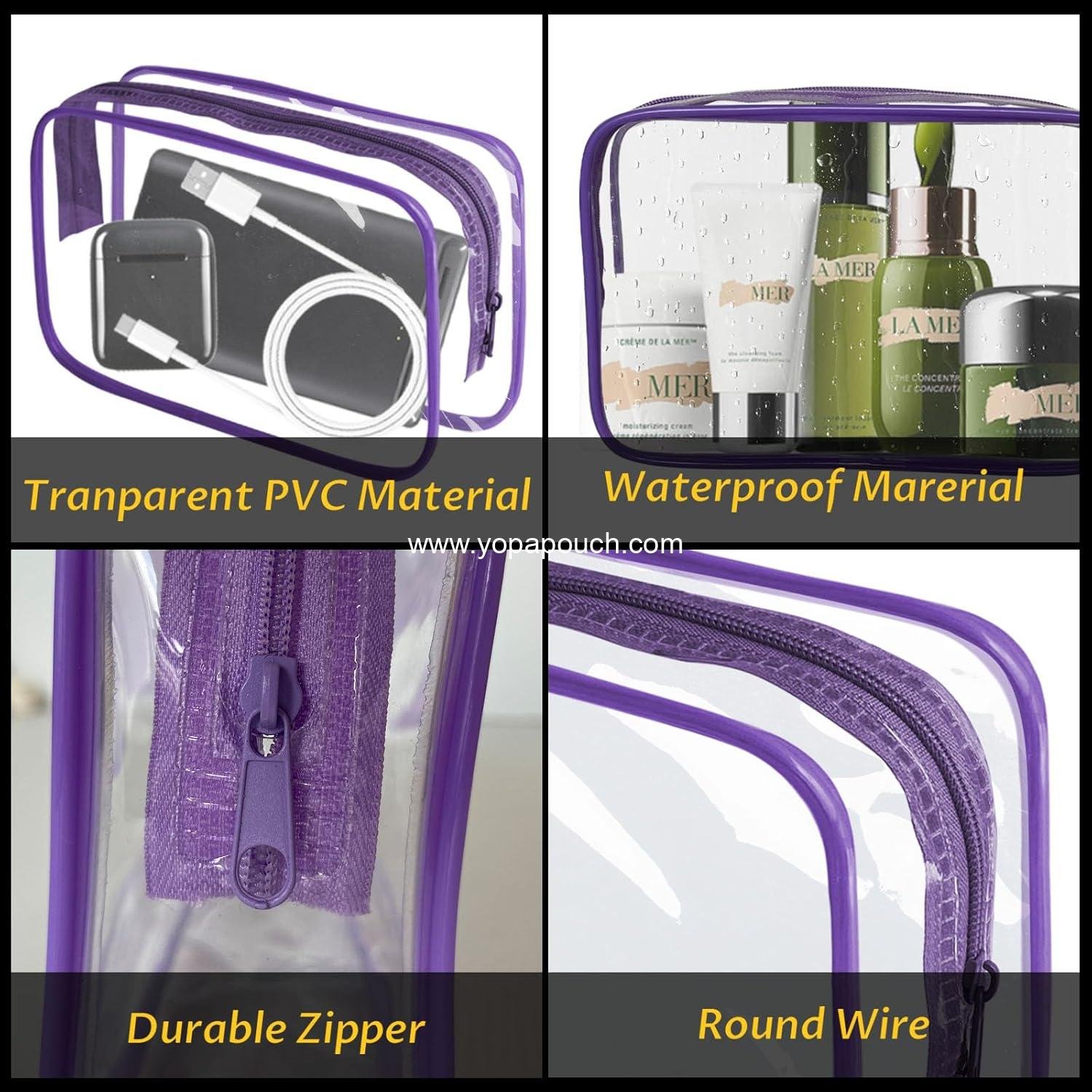 Wholesale 16-Piece Clear Makeup Bag Set - PVC Zippered Toiletry Pouch, Portable Waterproof Cosmetics Organizer for Travel and Bathroom (Purple-M) Supplier