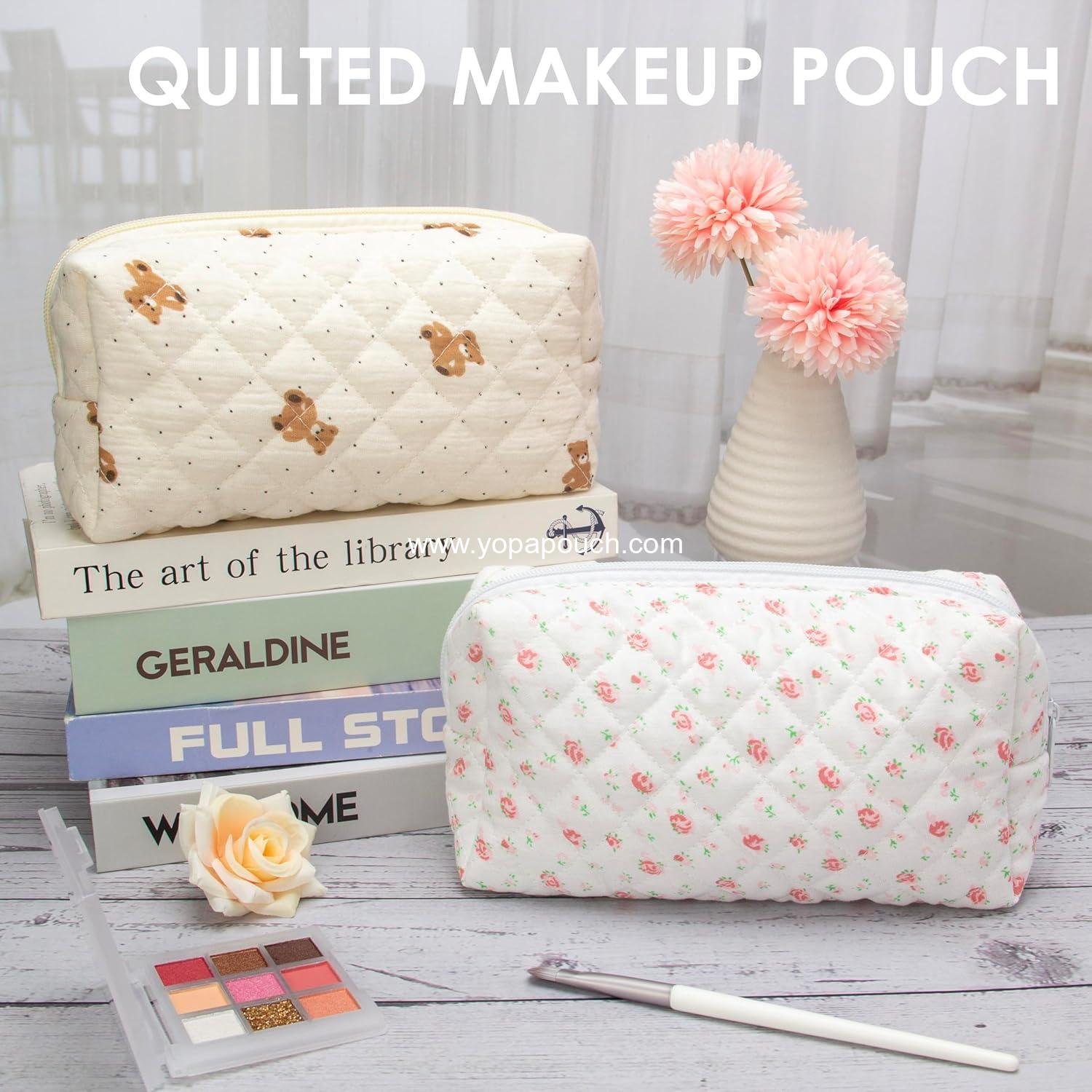 Wholesale Vintage Quilted Makeup Bag Cosmetic Pouch for Brushes Pencils and Travel Accessories for Women and Girls Gauze Roseto Supplier