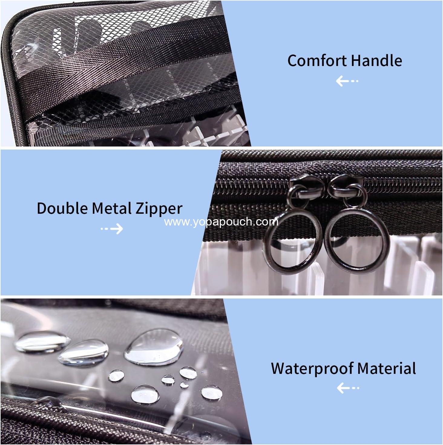 Wholesale Clear Makeup Bags with Mesh Top, Clear PVC Zipper Handle Portable Travel Luggage Pouch, TSA Approved Cosmetic Organizer (Black) - Supplier