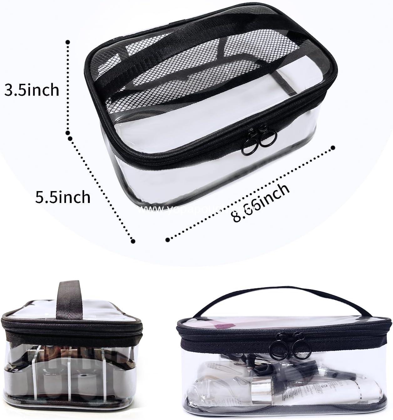 Wholesale Clear Makeup Bags with Mesh Top, Clear PVC Zipper Handle Portable Travel Luggage Pouch, TSA Approved Cosmetic Organizer (Black) - Supplier