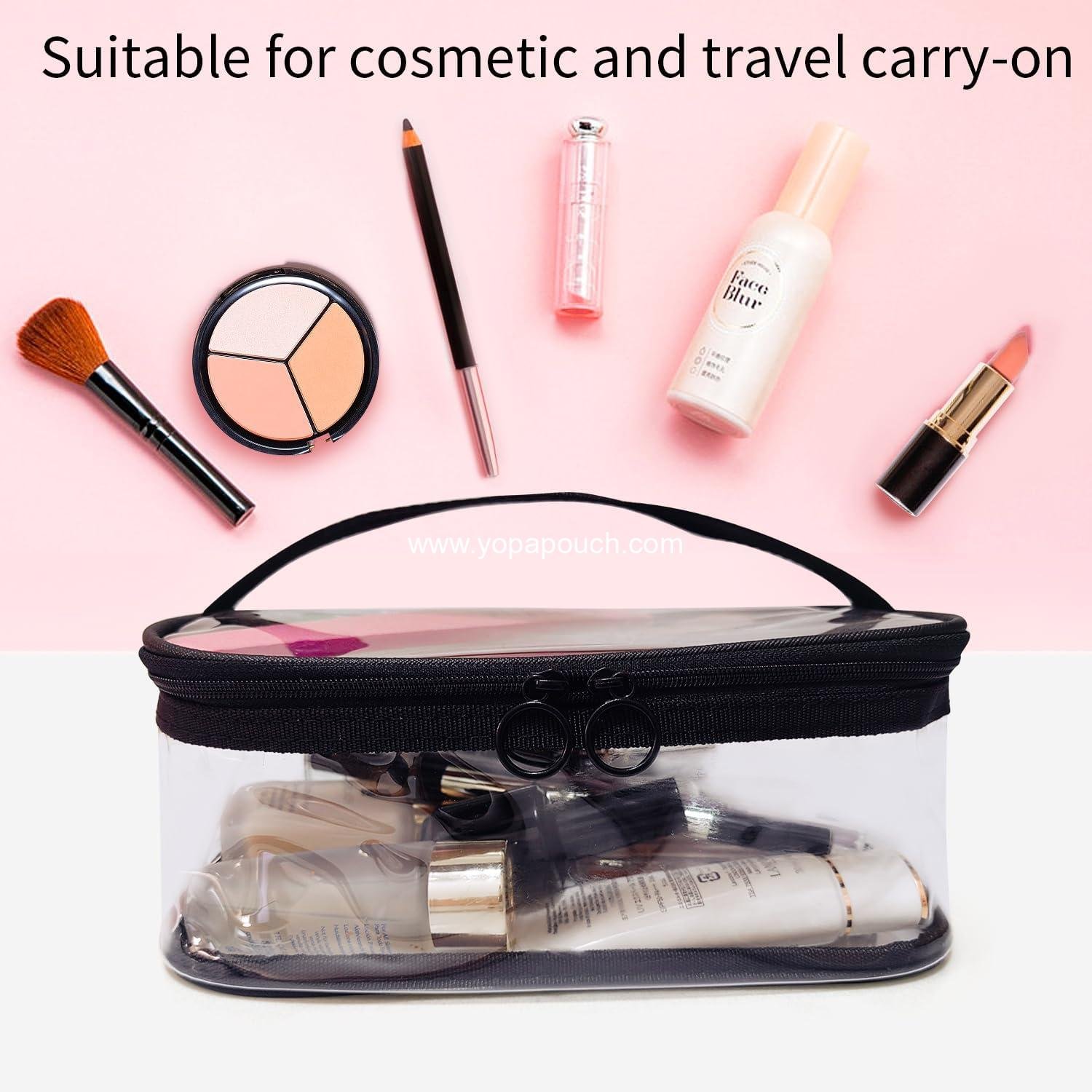 Wholesale Clear Makeup Bags with Mesh Top, Clear PVC Zipper Handle Portable Travel Luggage Pouch, TSA Approved Cosmetic Organizer (Black) - Supplier