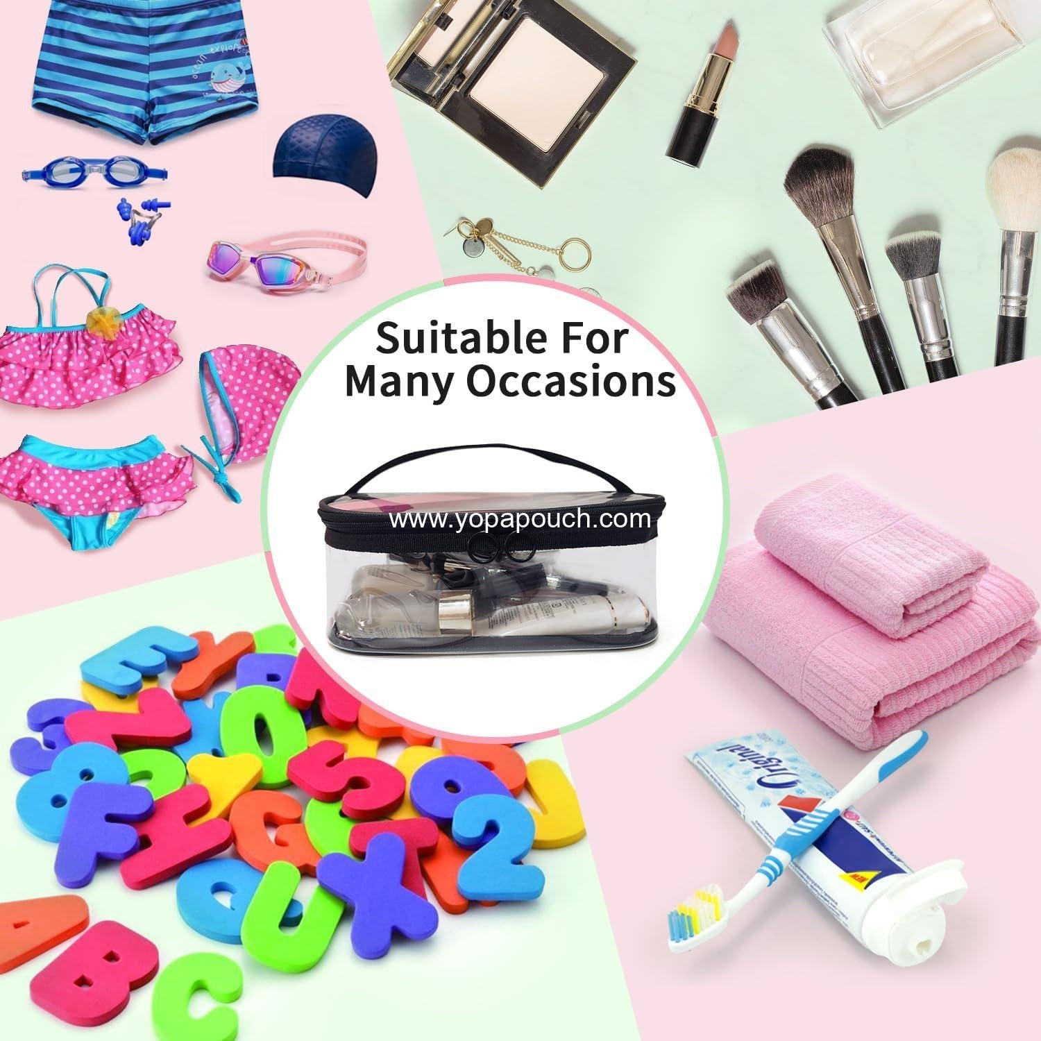 Wholesale Clear Makeup Bags with Mesh Top, Clear PVC Zipper Handle Portable Travel Luggage Pouch, TSA Approved Cosmetic Organizer (Black) - Supplier